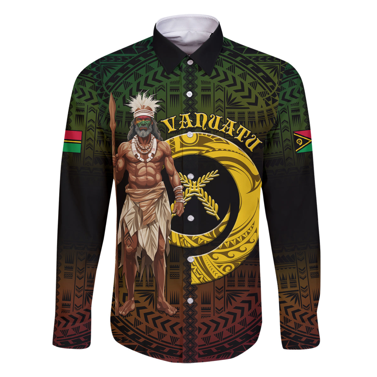 Personalised Vanuatu Custom Chiefs Day Family Matching Off Shoulder Maxi Dress and Hawaiian Shirt Pig Tusk Simple Style LT05 Dad's Shirt - Long Sleeve Black - Polynesian Pride