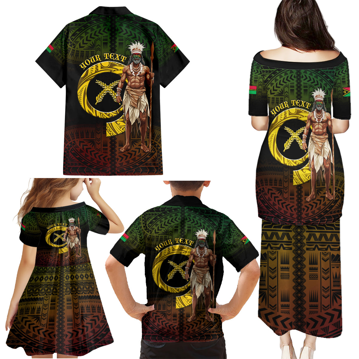 Personalised Vanuatu Custom Chiefs Day Family Matching Puletasi and Hawaiian Shirt Pig Tusk Simple Style LT05 - Polynesian Pride
