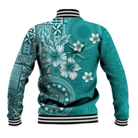 Cook Islands Baseball Jacket Teal Hibiscus And Stars LT05 - Polynesian Pride