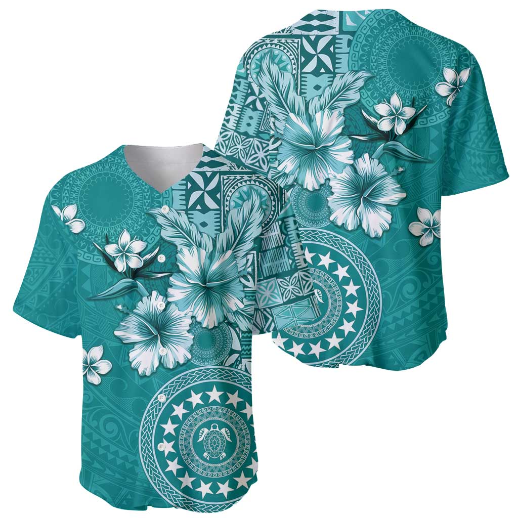 Cook Islands Baseball Jersey Teal Hibiscus And Stars
