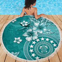 Cook Islands Beach Blanket Teal Hibiscus And Stars LT05 - Polynesian Pride