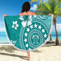 Cook Islands Beach Blanket Teal Hibiscus And Stars LT05 - Polynesian Pride
