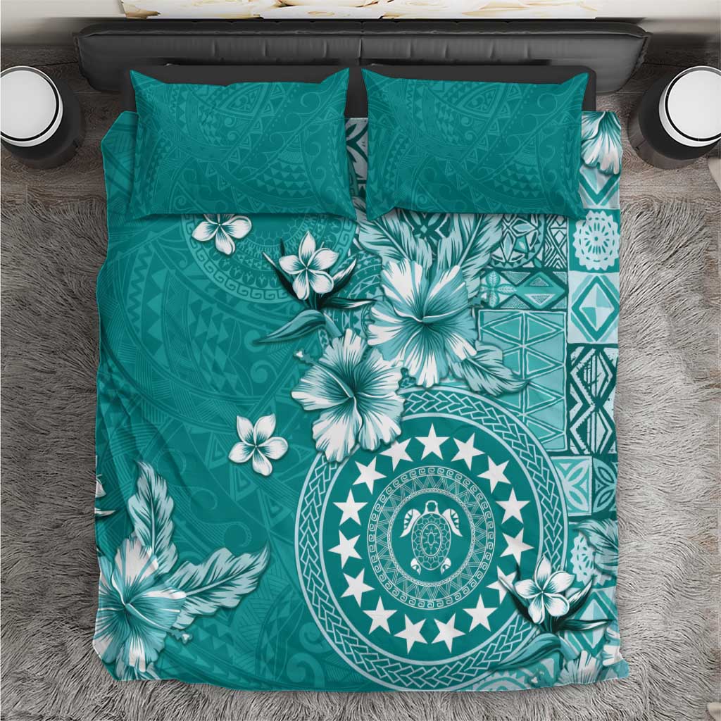 Cook Islands Bedding Set Teal Hibiscus And Stars