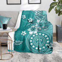 Cook Islands Blanket Teal Hibiscus And Stars LT05 - Polynesian Pride