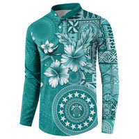 Cook Islands Button Sweatshirt Teal Hibiscus And Stars LT05 - Polynesian Pride