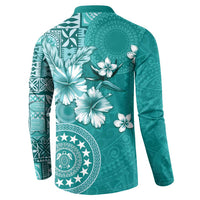 Cook Islands Button Sweatshirt Teal Hibiscus And Stars LT05 - Polynesian Pride