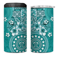 Cook Islands 4 in 1 Can Cooler Tumbler Teal Hibiscus And Stars LT05 One Size: 16 oz Teal - Polynesian Pride