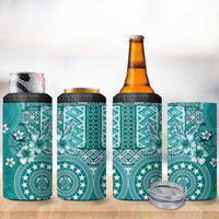 Cook Islands 4 in 1 Can Cooler Tumbler Teal Hibiscus And Stars LT05 - Polynesian Pride
