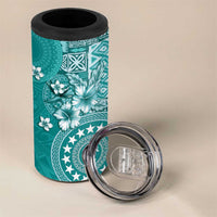 Cook Islands 4 in 1 Can Cooler Tumbler Teal Hibiscus And Stars LT05 - Polynesian Pride