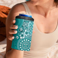 Cook Islands 4 in 1 Can Cooler Tumbler Teal Hibiscus And Stars LT05 - Polynesian Pride
