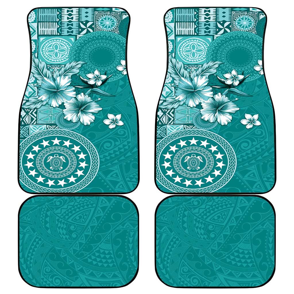 Cook Islands Car Mats Teal Hibiscus And Stars LT05 - Polynesian Pride