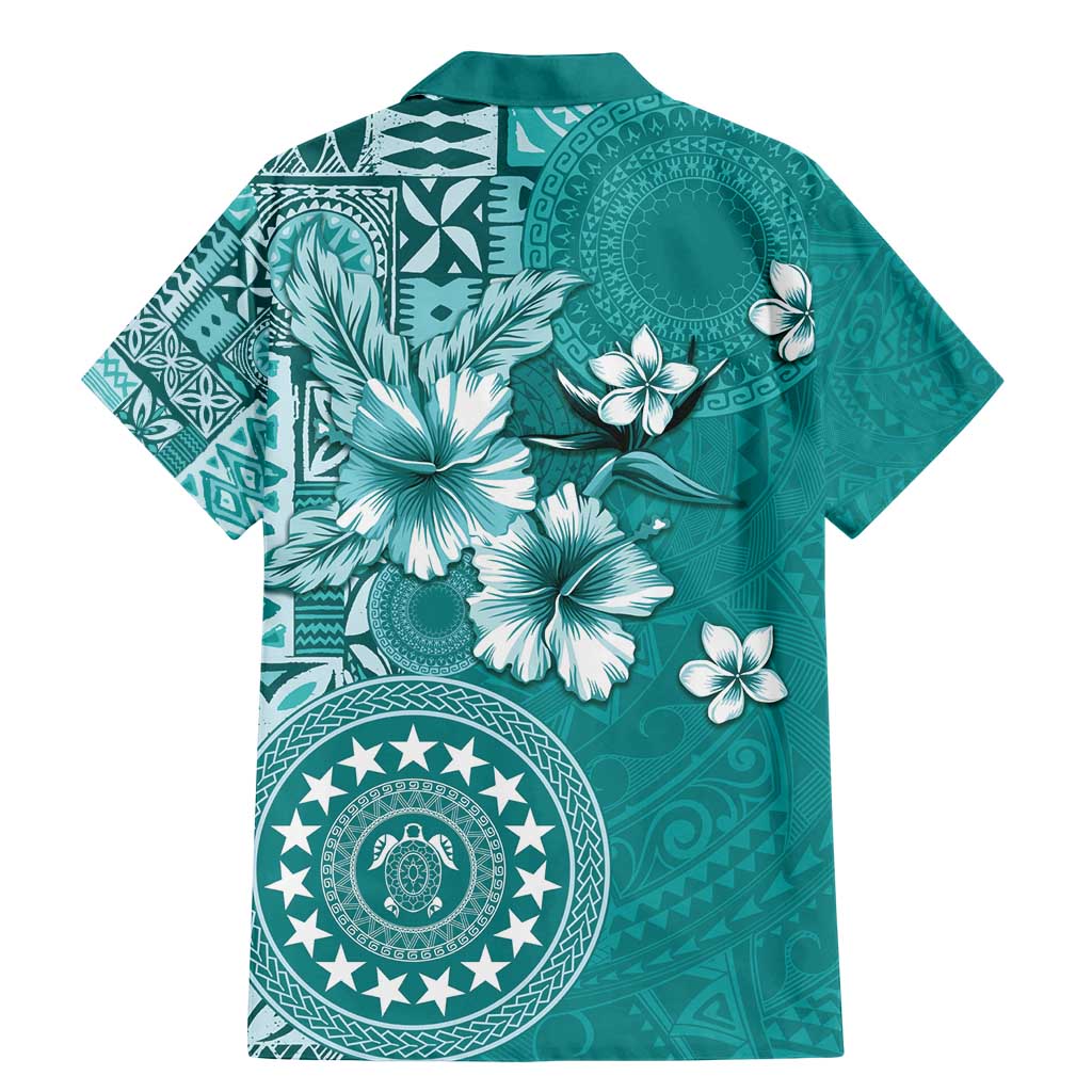 Cook Islands Family Matching Mermaid Dress and Hawaiian Shirt Teal Hibiscus And Stars