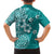 Cook Islands Family Matching Off Shoulder Maxi Dress and Hawaiian Shirt Teal Hibiscus And Stars
