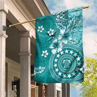 Cook Islands Garden Flag Teal Hibiscus And Stars LT05 House Flag Teal - Polynesian Pride