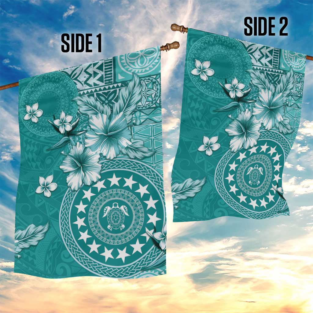 Cook Islands Garden Flag Teal Hibiscus And Stars LT05 - Polynesian Pride
