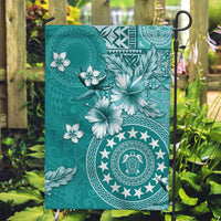 Cook Islands Garden Flag Teal Hibiscus And Stars LT05 Garden Flag Teal - Polynesian Pride