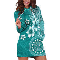 Cook Islands Hoodie Dress Teal Hibiscus And Stars LT05 Teal - Polynesian Pride