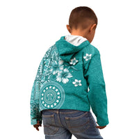 Cook Islands Kid Hoodie Teal Hibiscus And Stars