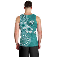 Cook Islands Men Tank Top Teal Hibiscus And Stars LT05 - Polynesian Pride