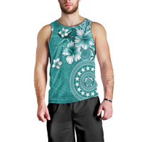 Cook Islands Men Tank Top Teal Hibiscus And Stars LT05 - Polynesian Pride