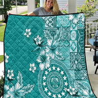 Cook Islands Quilt Teal Hibiscus And Stars