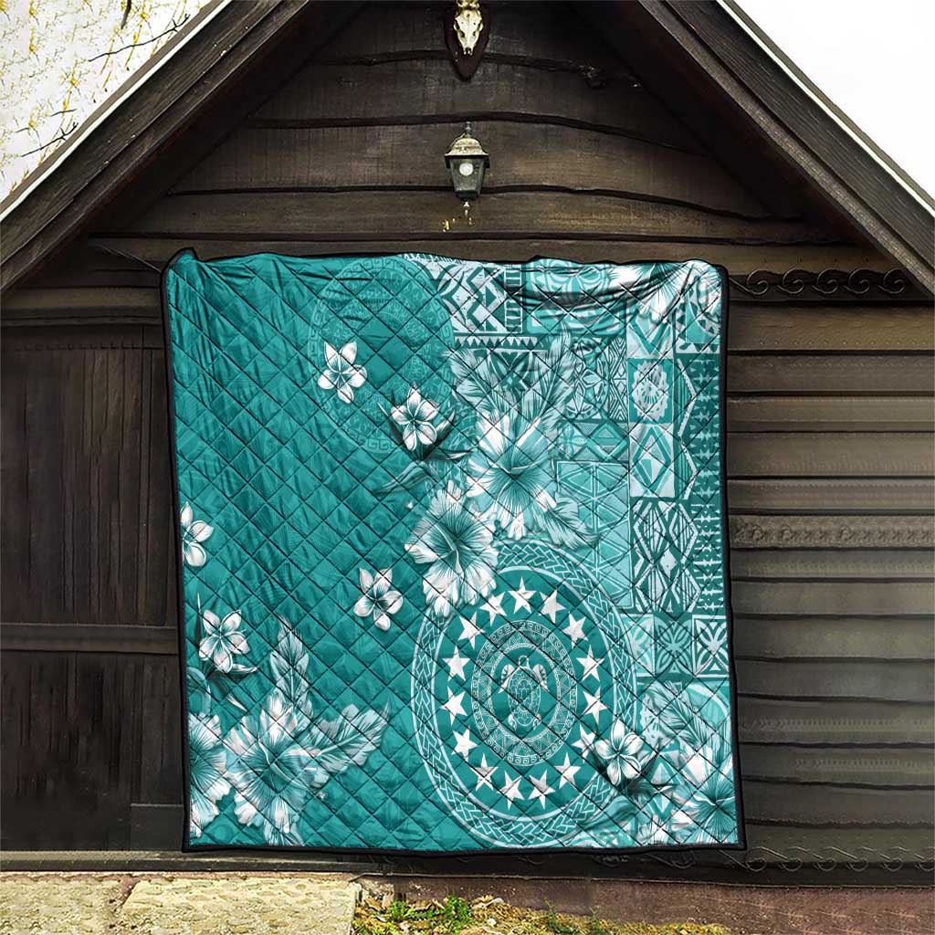 Cook Islands Quilt Teal Hibiscus And Stars
