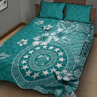 Cook Islands Quilt Bed Set Teal Hibiscus And Stars LT05 - Polynesian Pride