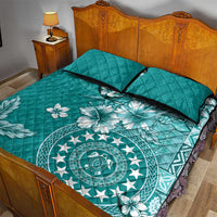 Cook Islands Quilt Bed Set Teal Hibiscus And Stars LT05 - Polynesian Pride