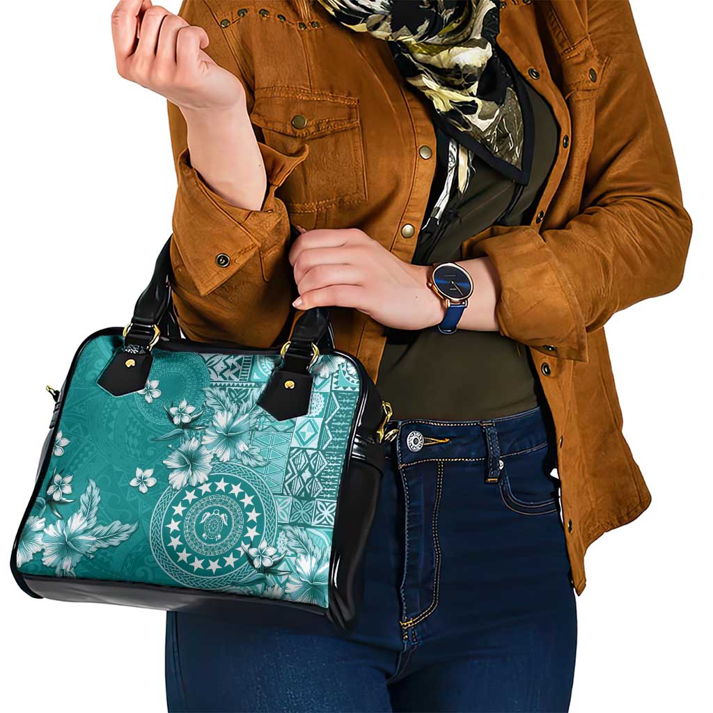 Cook Islands Shoulder Handbag Teal Hibiscus And Stars