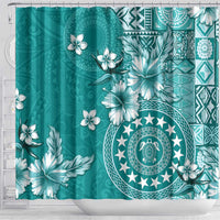 Cook Islands Shower Curtain Teal Hibiscus And Stars