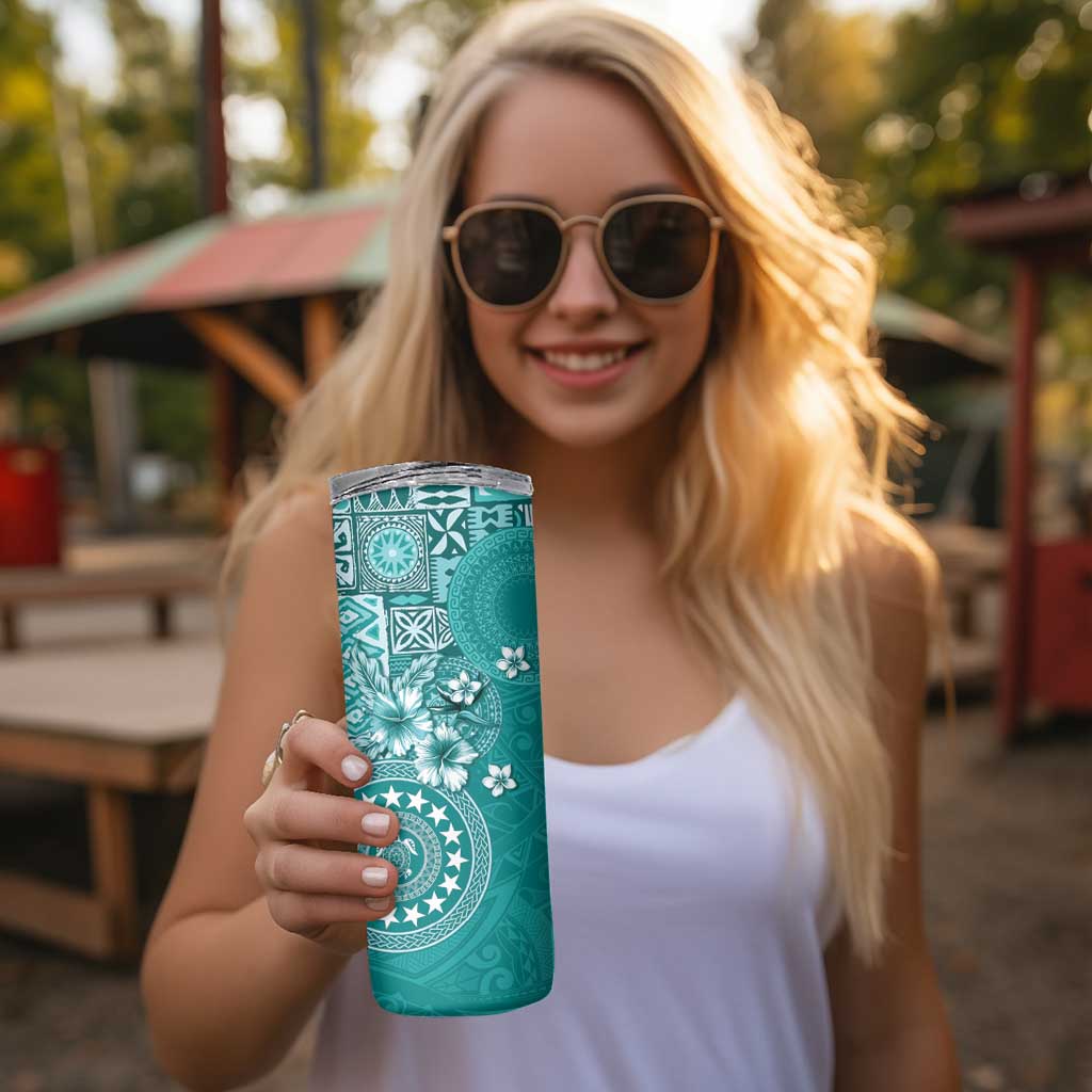 Cook Islands Skinny Tumbler Teal Hibiscus And Stars