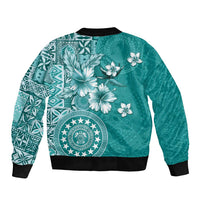 Cook Islands Sleeve Zip Bomber Jacket Teal Hibiscus And Stars