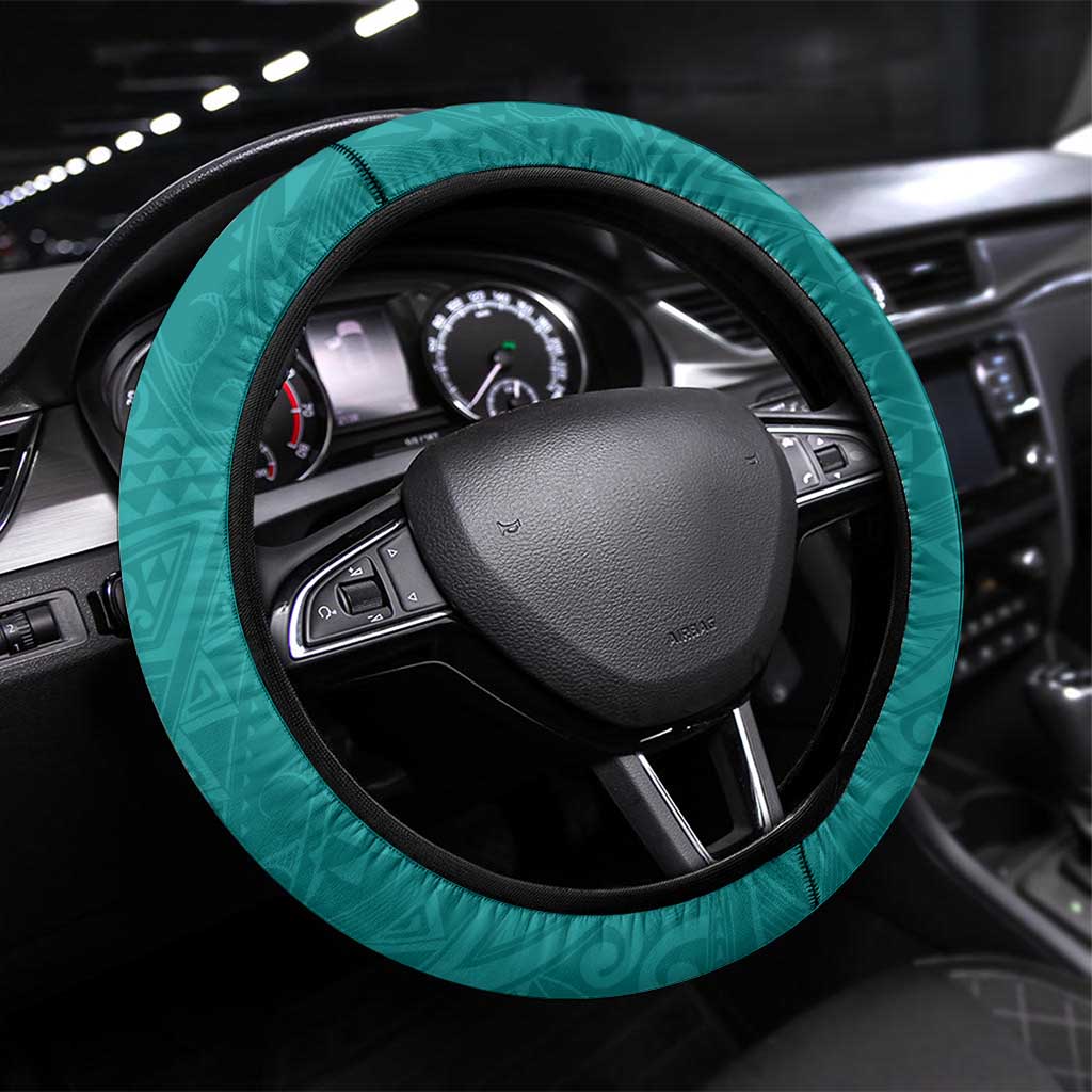 Cook Islands Steering Wheel Cover Teal Hibiscus And Stars LT05 Universal Fit Teal - Polynesian Pride