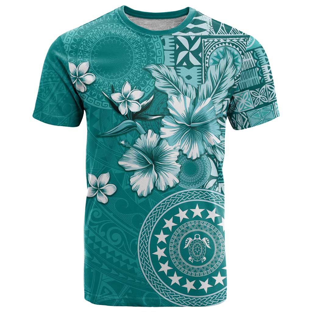 Cook Islands T Shirt Teal Hibiscus And Stars