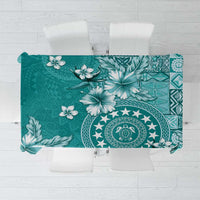 Cook Islands Tablecloth Teal Hibiscus And Stars LT05 Teal - Polynesian Pride