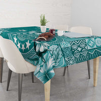 Cook Islands Tablecloth Teal Hibiscus And Stars LT05 - Polynesian Pride