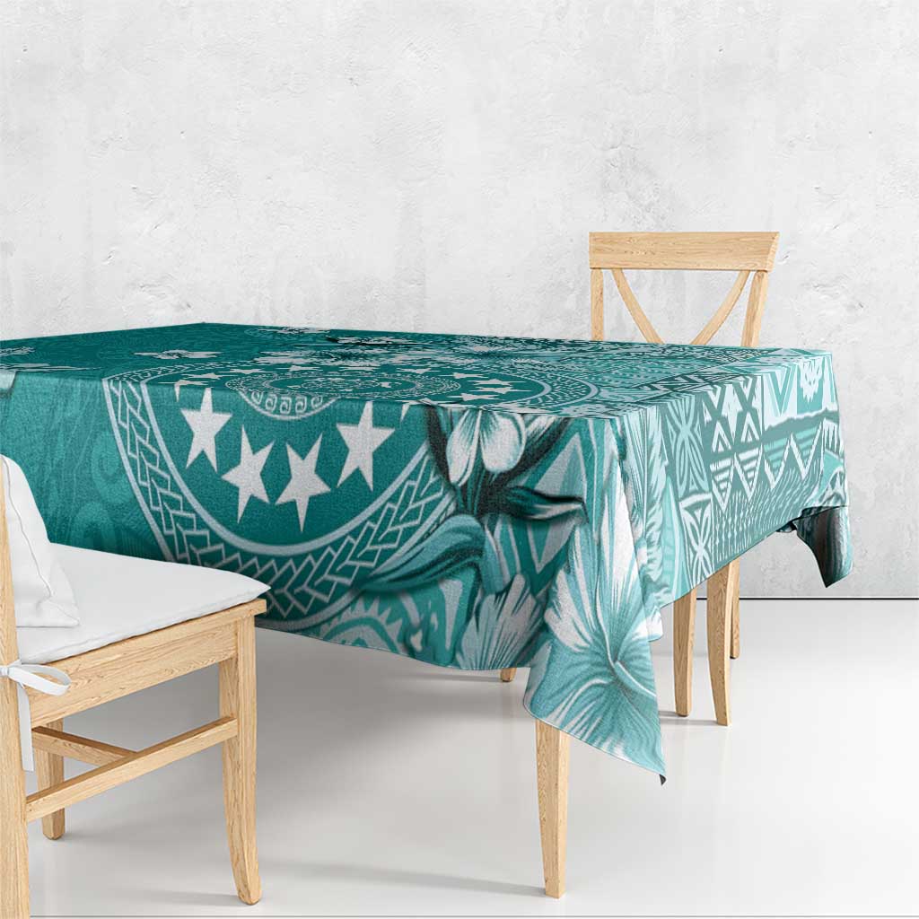 Cook Islands Tablecloth Teal Hibiscus And Stars LT05 - Polynesian Pride