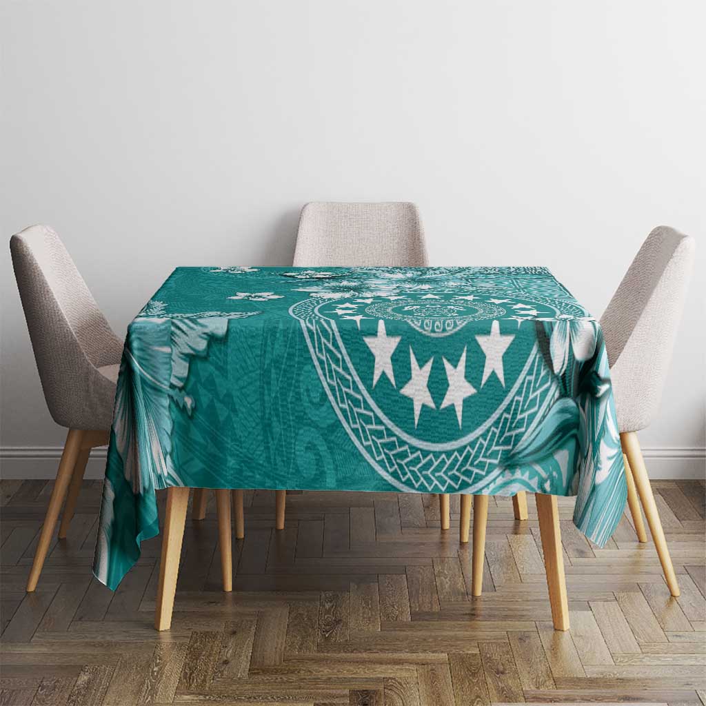 Cook Islands Tablecloth Teal Hibiscus And Stars LT05 - Polynesian Pride