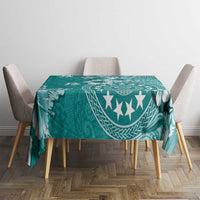Cook Islands Tablecloth Teal Hibiscus And Stars LT05 - Polynesian Pride