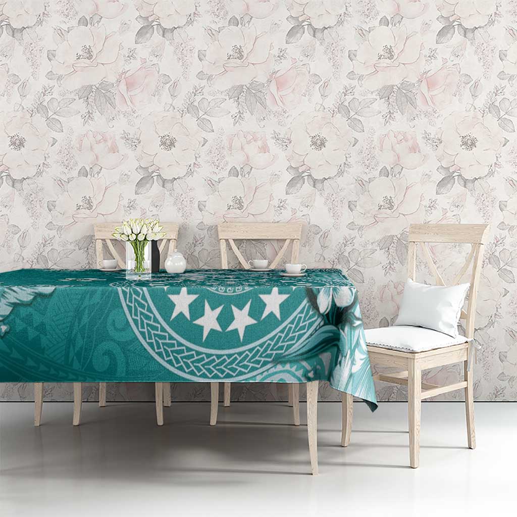 Cook Islands Tablecloth Teal Hibiscus And Stars LT05 - Polynesian Pride