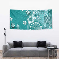 Cook Islands Tapestry Teal Hibiscus And Stars