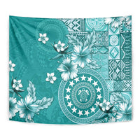 Cook Islands Tapestry Teal Hibiscus And Stars