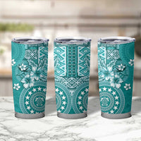 Cook Islands Tumbler Cup Teal Hibiscus And Stars LT05 - Polynesian Pride
