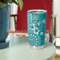 Cook Islands Tumbler Cup Teal Hibiscus And Stars LT05 - Polynesian Pride