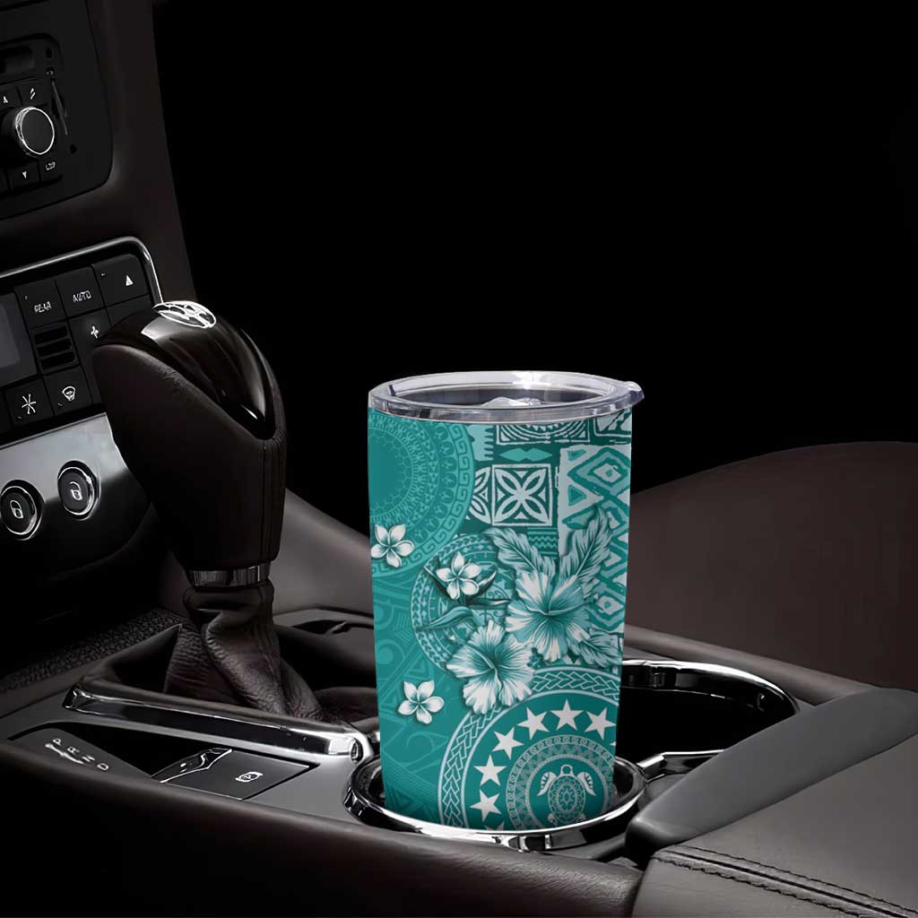 Cook Islands Tumbler Cup Teal Hibiscus And Stars LT05 - Polynesian Pride