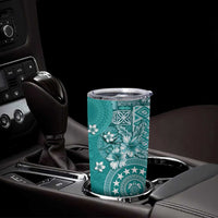 Cook Islands Tumbler Cup Teal Hibiscus And Stars LT05 - Polynesian Pride