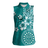 Cook Islands Women Sleeveless Polo Shirt Teal Hibiscus And Stars