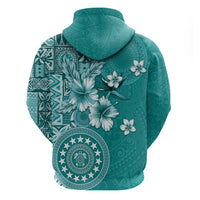 Cook Islands Zip Hoodie Teal Hibiscus And Stars