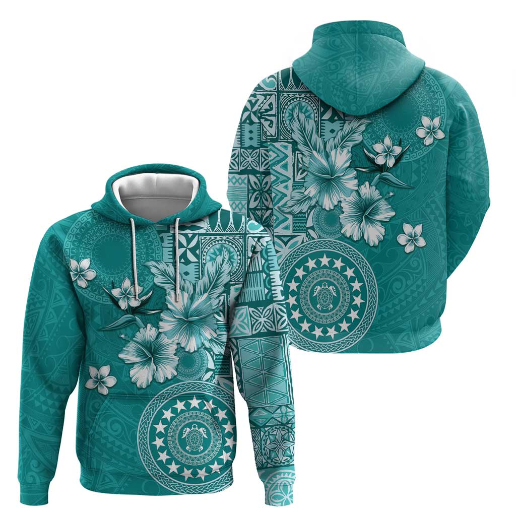 Cook Islands Zip Hoodie Teal Hibiscus And Stars
