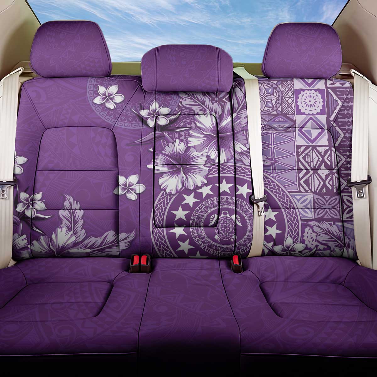 Cook Islands Back Car Seat Cover Purple Hibiscus And Stars